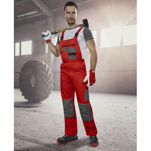 Pants with bib ARDON®2STRONG red-grey Red