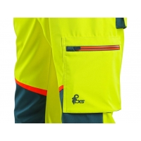 Nohavice CXS BEDFORD, výstražné, pánske, softshell, žlto-petrolová, veľ. 
