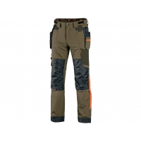 Nohavice CXS NAOS pánske, khaki-olivová, HV oranžové doplnky