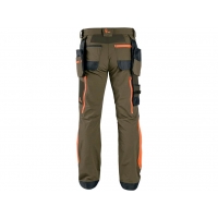 Nohavice CXS NAOS pánske, khaki-olivová, HV oranžové doplnky