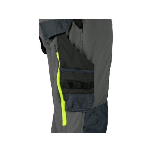 CXS NAOS men's trousers, grey-black, HV yellow accessories