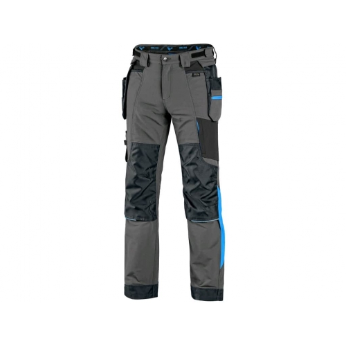 CXS NAOS men's trousers, grey-black, HV blue accessories