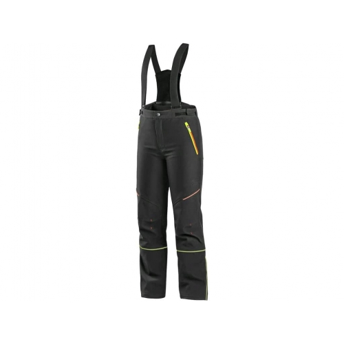 CXS TRENTON winter softshell trousers for children, black with HV yellow/orange accessories