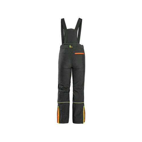 CXS TRENTON winter softshell trousers for children, black with HV yellow/orange accessories