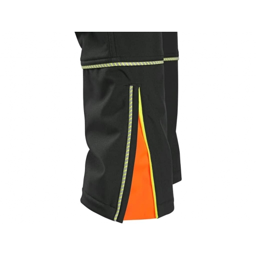 Nohavice CXS TRENTON, zimné softshell, detské, čierne s HV žlto/oranžové doplnky