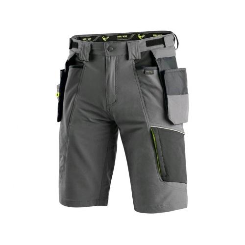 CXS NAOS men's shorts, grey-black, HV yellow accessories