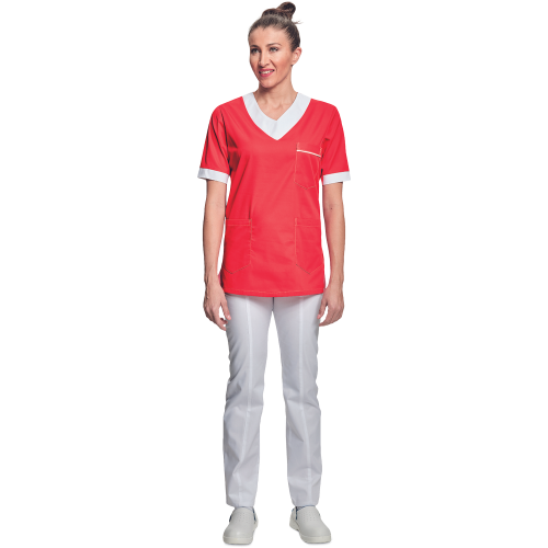 Shirt short sleeves lady red/white 