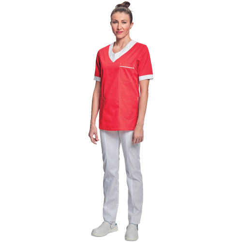 Shirt short sleeves lady red/white 
