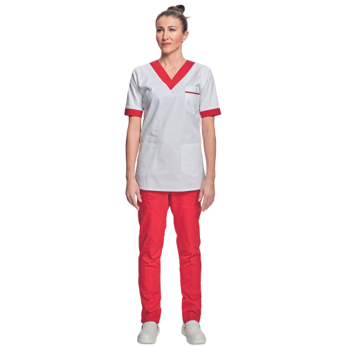 Shirt short sleeves lady white/red 