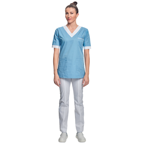 Shirt short sleeves lady l.blue/white 