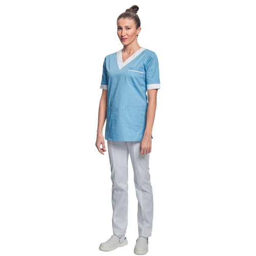 Shirt short sleeves lady l.blue/white 