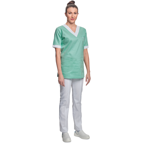 Shirt short sleeves lady green/white 