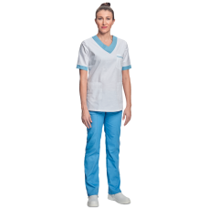 Shirt short sleeves lady white/l.blue 