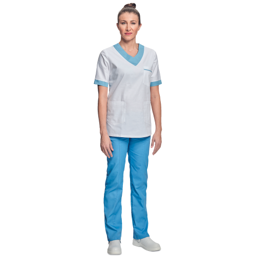 Shirt short sleeves lady white/l.blue 