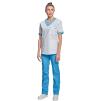 Shirt short sleeves lady white/l.blue 