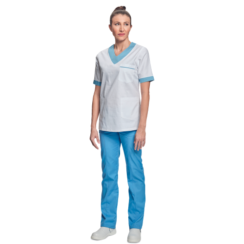 Shirt short sleeves lady white/l.blue 