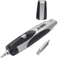 Silver-black screwdriver with level