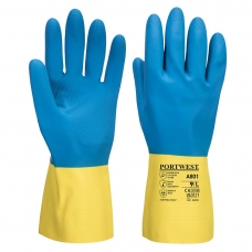Dvojito máčané latexové rukavice žlté/modré