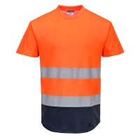 Hi-Vis Contrast Mesh Insert T-Shirt S/S  Orange/Navy