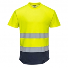 Hi-Vis Contrast Mesh Insert T-Shirt S/S  Yellow/Navy