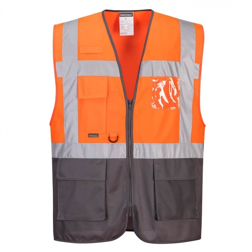 Warsaw Hi-Vis Contrast Executive Vest  Orange/Grey