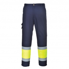 Hi-Vis Contrast Class 1 Service Trousers Yellow/Navy Tall