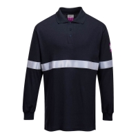 Flame Resistant Anti-Static Long Sleeve Polo Shirt with Reflective Tape Navy