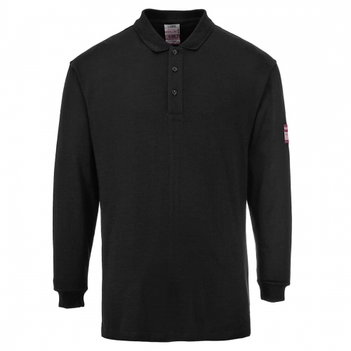 Flame Resistant Anti-Static Long Sleeve Polo Shirt Black