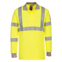 Flame Resistant Anti-Static Hi-Vis Long Sleeve Polo Shirt Yellow