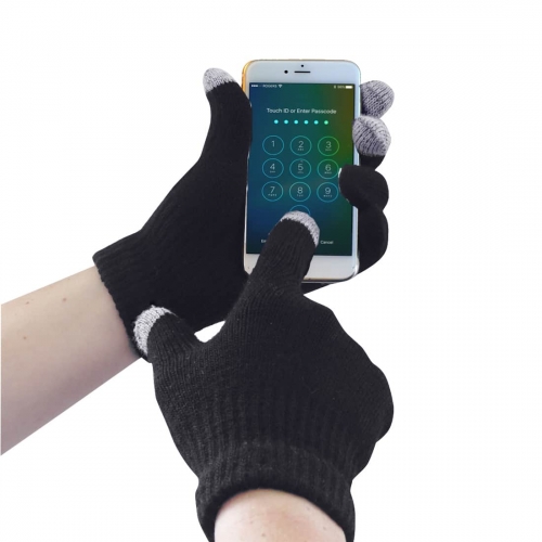 Pletené rukavice Touchscreen, čierne