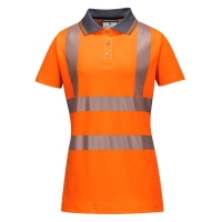 Hi-Vis Women's Cotton Comfort Pro Polo Shirt S/S  Orange/Grey