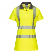 Hi-Vis Women's Cotton Comfort Pro Polo Shirt S/S  Yellow/Grey