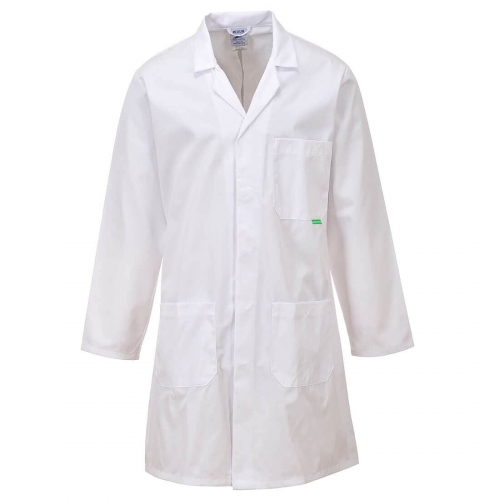Antimikrobiálny laboratórny plášť biely