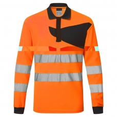 PW2 Hi-Vis Polo Shirt L/S Orange/Black