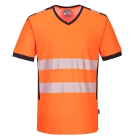 PW3 Hi-Vis V-Neck Mesh Insert T-Shirt S/S  Orange/Black