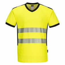 PW3 Hi-Vis V-Neck Mesh Insert T-Shirt S/S  Yellow/Black