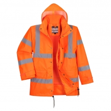 Hi-Vis priedušná interaktívna dopravná bunda do dažďa oranžová