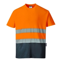 Hi-Vis Cotton Comfort Contrast T-Shirt S/S  Orange/Navy