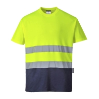 Hi-Vis Cotton Comfort Contrast T-Shirt S/S  Yellow/Navy