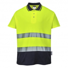 Hi-Vis Cotton Comfort Contrast Polo Shirt S/S  Yellow/Navy