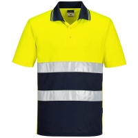 Hi-Vis ľahké kontrastné polo tričko S/S  žlté/tm.modré