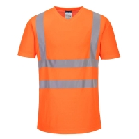 Mesh tričko s výstrihom do V oranžové