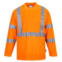 Hi-Vis Long Sleeve Pocket T-Shirt  Orange