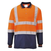 Hi-Vis Contrast Polo Shirt L/S  Orange/Navy