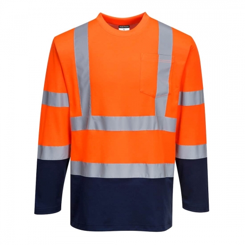 Hi-Vis Cotton Comfort Contrast T-Shirt L/S  Orange/Navy