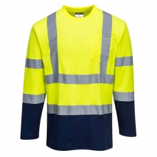 Bavlnené tričko Hi-Vis Comfort L/S  žltá/tm.modrá