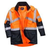 Hi-Vis Breathable Contrast Rain Jacket Orange/Navy