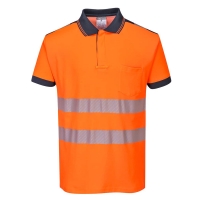 PW3 Hi-Vis Cotton Comfort Polo Shirt S/S  Orange/Navy