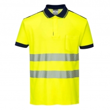 PW3 Hi-Vis Cotton Comfort Polo Shirt S/S  Yellow/Navy
