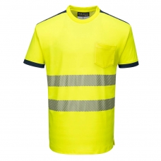 PW3 Hi-Vis Cotton Comfort T-Shirt S/S  Yellow/Navy
